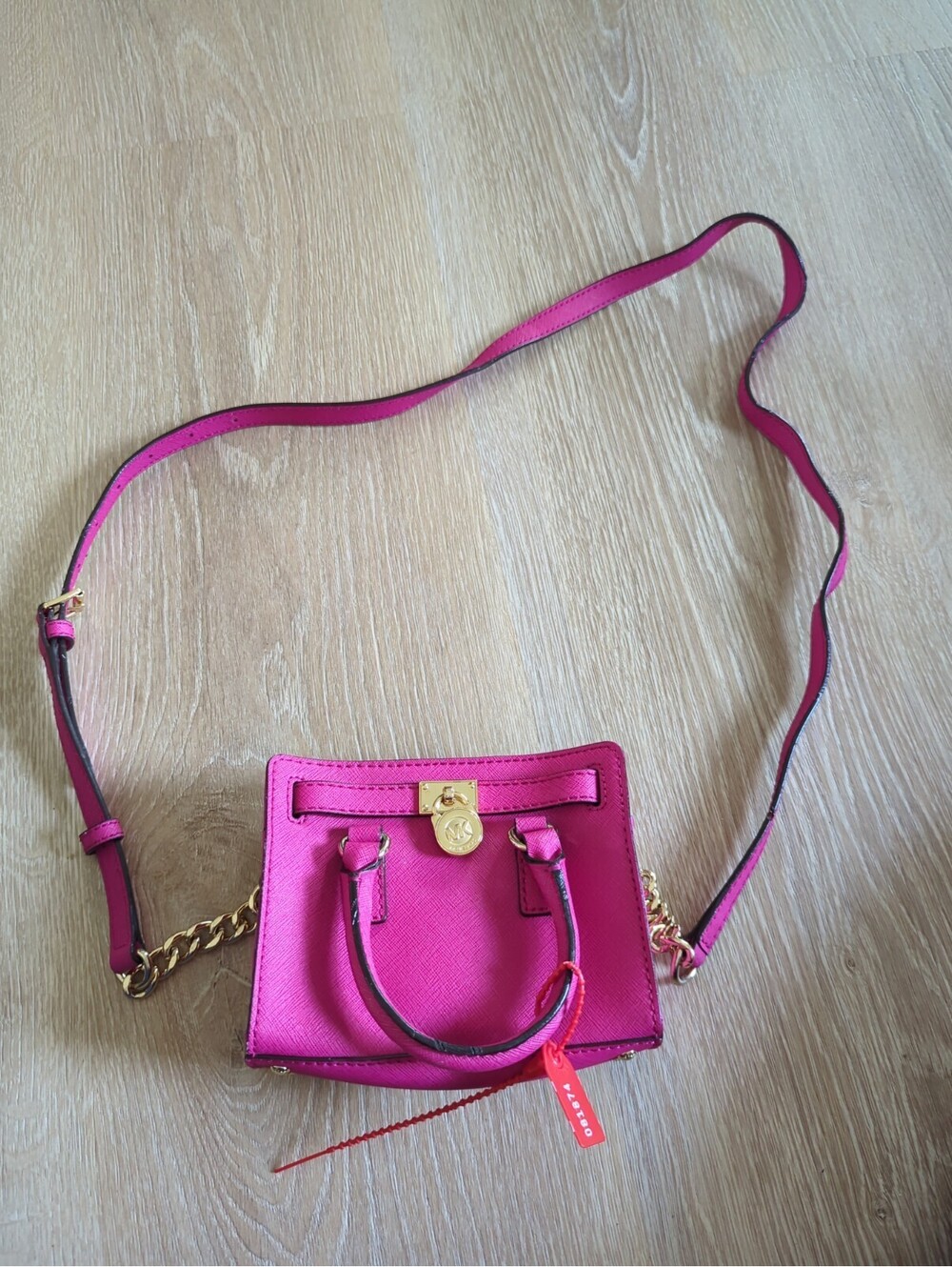 Michael Kors Hamilton Mini Crossbody Hot Pink Saffiano Gild Patlock Charm